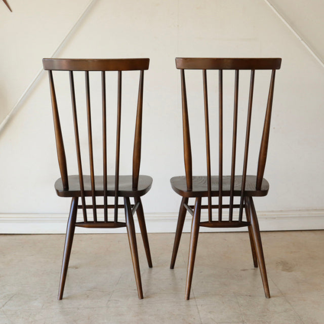 【希少】アーコール（ERCOL）スティックバックチェア【ハイバック/ブラウン】２脚　商品番号【021011a】