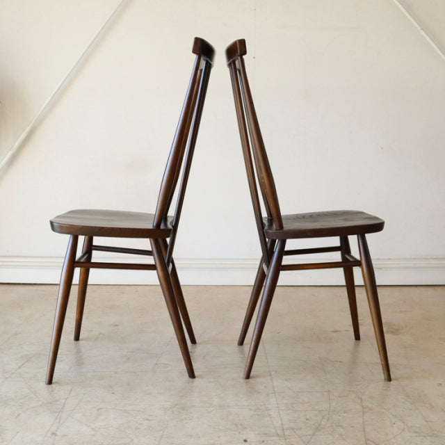 【希少】アーコール（ERCOL）スティックバックチェア【ハイバック/ブラウン】２脚　商品番号【021011a】