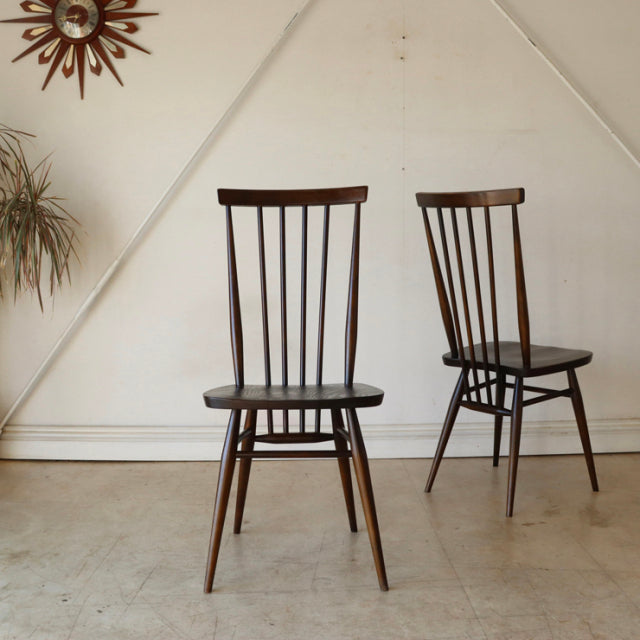 【希少】アーコール（ERCOL）スティックバックチェア【ハイバック/ブラウン】２脚　商品番号【021011a】