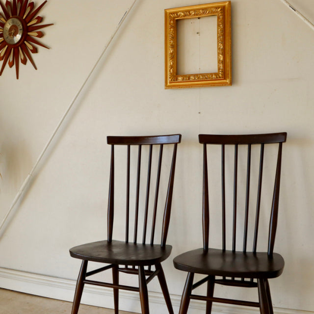 【希少】アーコール（ERCOL）スティックバックチェア【ハイバック/ブラウン】２脚　商品番号【021011a】