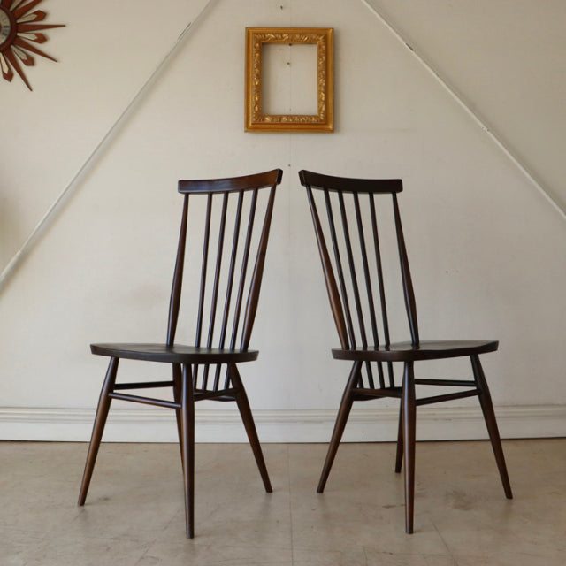 【希少】アーコール（ERCOL）スティックバックチェア【ハイバック/ブラウン】２脚　商品番号【021011a】