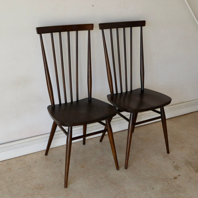 【希少】アーコール（ERCOL）スティックバックチェア【ハイバック/ブラウン】２脚　商品番号【021011a】