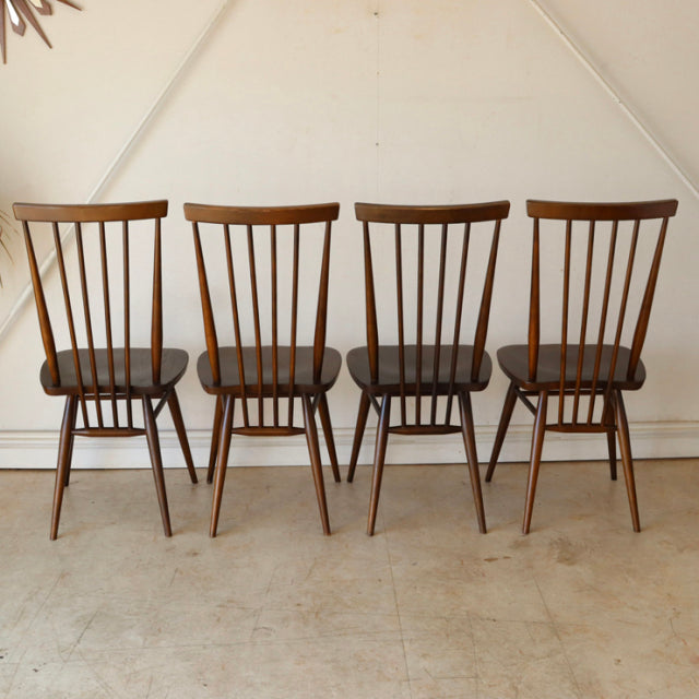 【希少】アーコール（ERCOL）スティックバックチェア【ハイバック/ブラウン】４脚　商品番号【021011b】