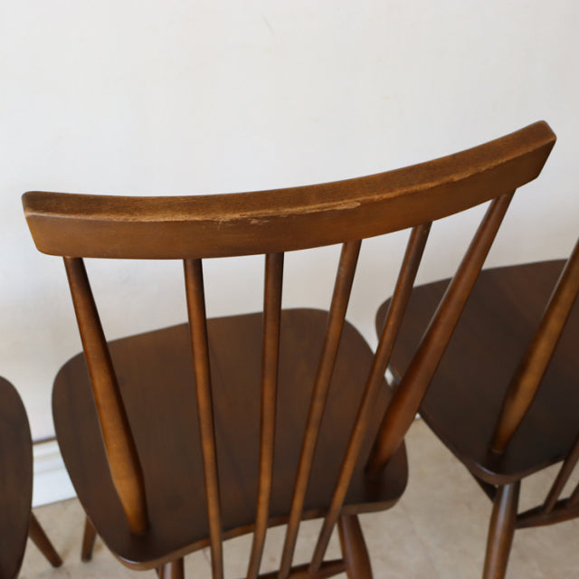 【希少】アーコール（ERCOL）スティックバックチェア【ハイバック/ブラウン】４脚　商品番号【021011b】