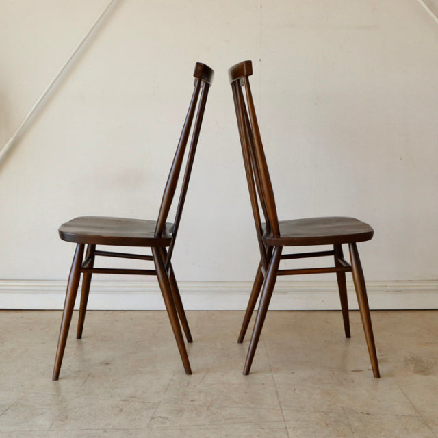 【希少】アーコール（ERCOL）スティックバックチェア【ハイバック/ブラウン】４脚　商品番号【021011b】