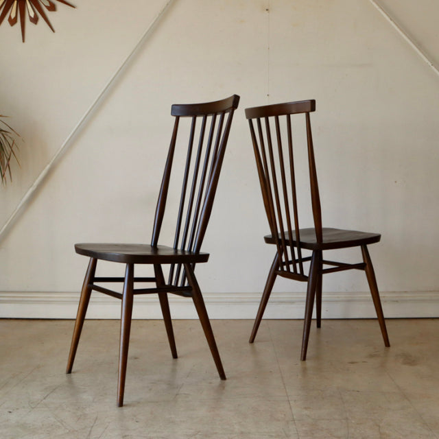 【希少】アーコール（ERCOL）スティックバックチェア【ハイバック/ブラウン】４脚　商品番号【021011b】