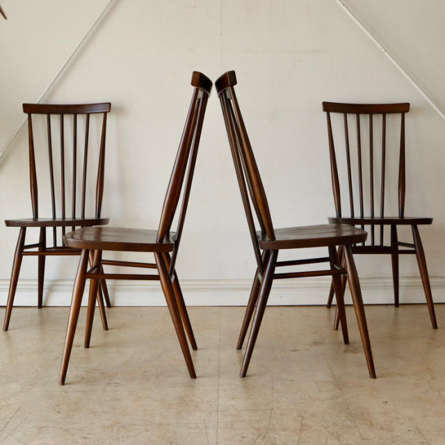 【希少】アーコール（ERCOL）スティックバックチェア【ハイバック/ブラウン】４脚　商品番号【021011b】