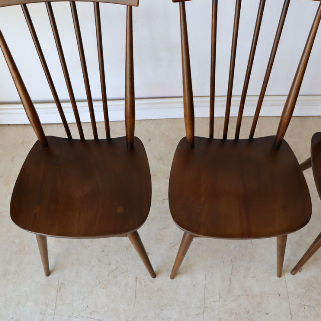 【希少】アーコール（ERCOL）スティックバックチェア【ハイバック/ブラウン】４脚　商品番号【021011b】