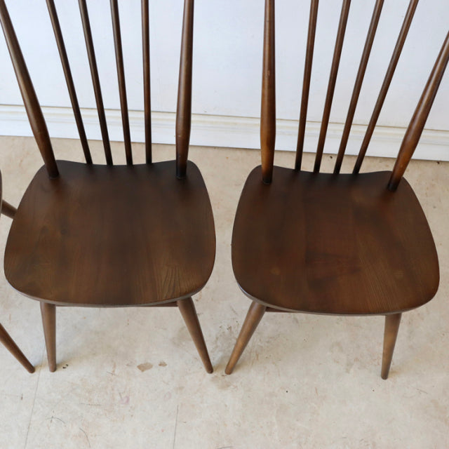 【希少】アーコール（ERCOL）スティックバックチェア【ハイバック/ブラウン】４脚　商品番号【021011b】
