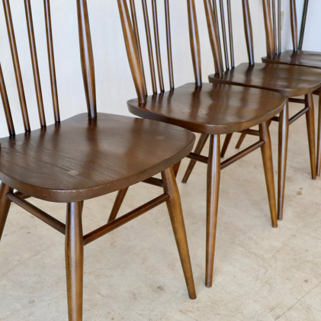 【希少】アーコール（ERCOL）スティックバックチェア【ハイバック/ブラウン】４脚　商品番号【021011b】