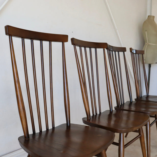 【希少】アーコール（ERCOL）スティックバックチェア【ハイバック/ブラウン】４脚　商品番号【021011b】