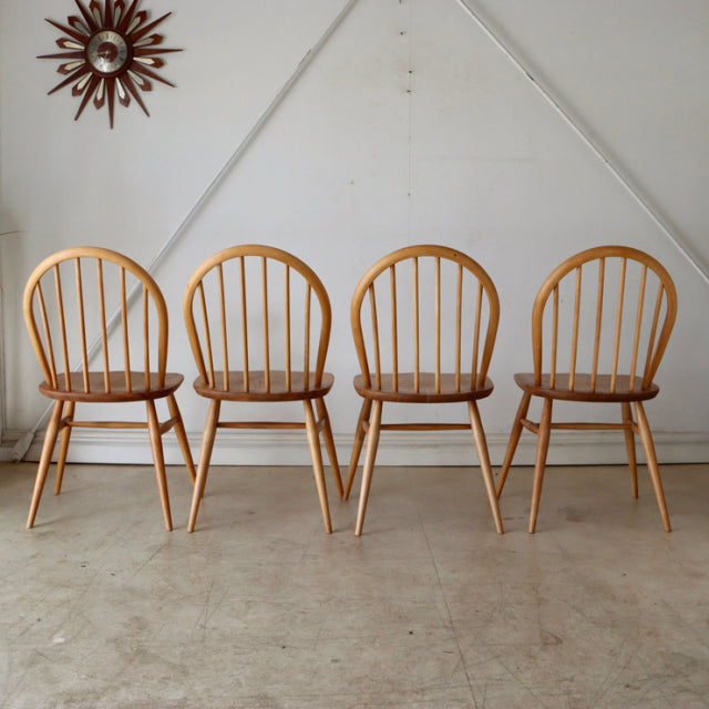 アーコール（ERCOL）フープバックチェア６本バー４脚セット【無垢】商品番号【021042】