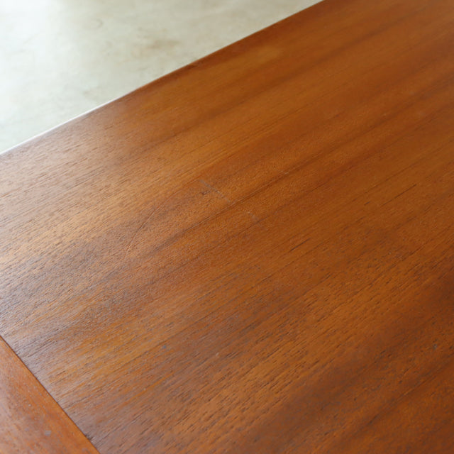Mid-century British vintage teak coffee table top with rich wood grain and smooth finish from Denmark.