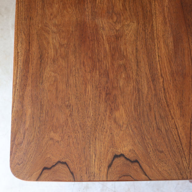 Mid-century vintage teak dining table top with rich wood grain and rounded corners, British brand McIntosh.