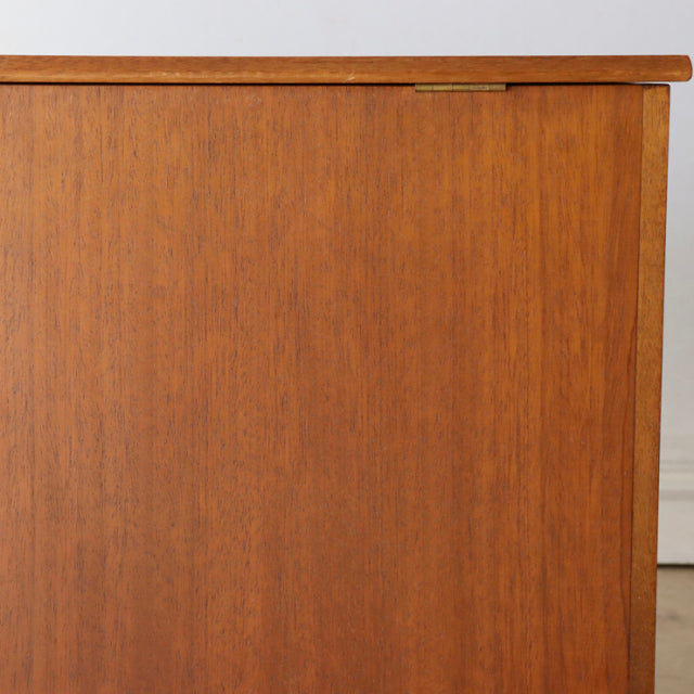 Vintage teak storage box by Sutcliffe of Todmorden, British mid-century design with clean wood grain and brass handle.