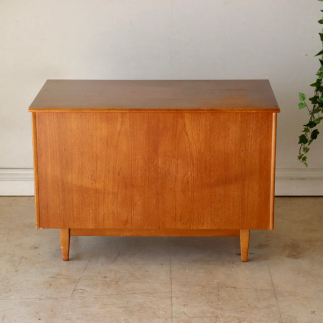 Vintage teak storage box by Sutcliffe of Todmorden, British mid-century design with smooth wood grain and tapered legs.