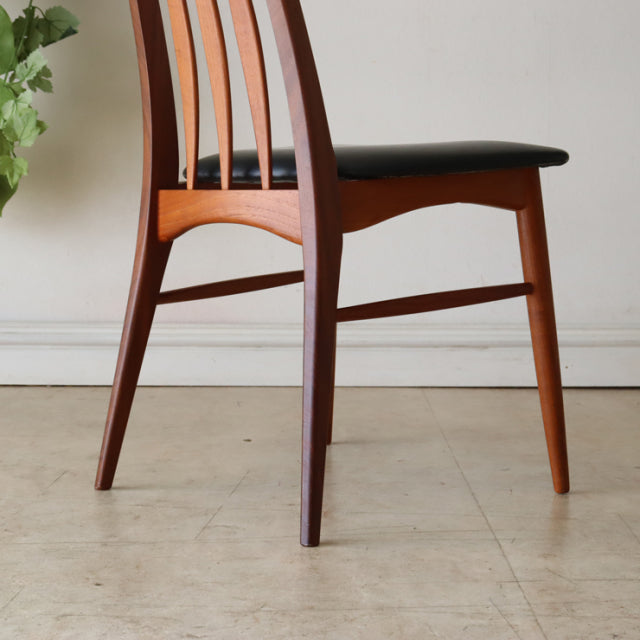 Vintage teak dining chair from Denmark by Koefoeds Hornslet, mid-century British style, slender tapered legs and curved.