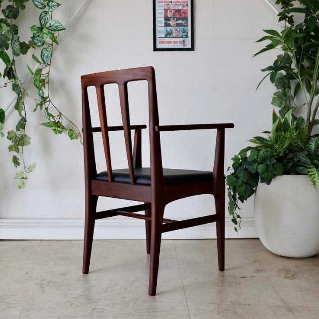 Vintage mid-century teak dining armchair by Younger, British design with slender legs and vertical back slats.