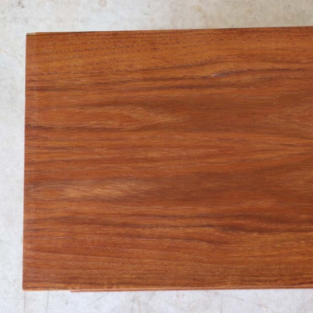 Vintage teak wood board with rich grain, smooth finish, British mid-century design by Avalon.