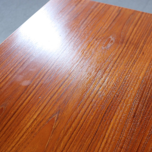Vintage mid-century teak coffee table top with rich wood grain and smooth finish from British-Denmark design.