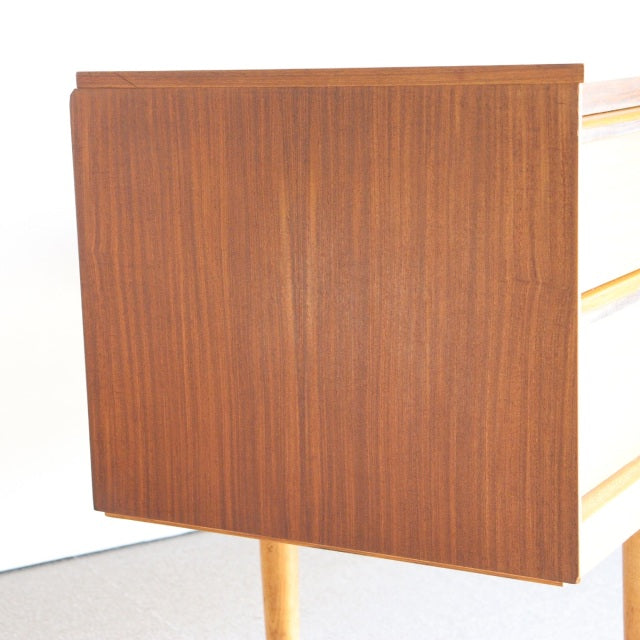 Vintage mid-century teak sideboard by Austinsuite, British design with rich wood grain and tapered legs, Danish influence.