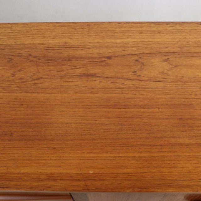 Mid-century vintage teak sideboard top with warm wood grain and smooth finish from British Denmark design.