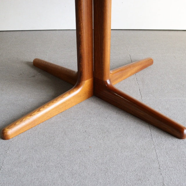 Mid-century vintage teak round dining table base by Edward Valentinsen, Danish-British design, smooth wood grain and tapered .