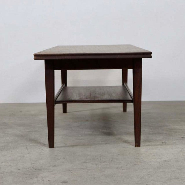 Vintage British mid-century teak coffee table by Richard Hornby with square top and lower magazine rack.
