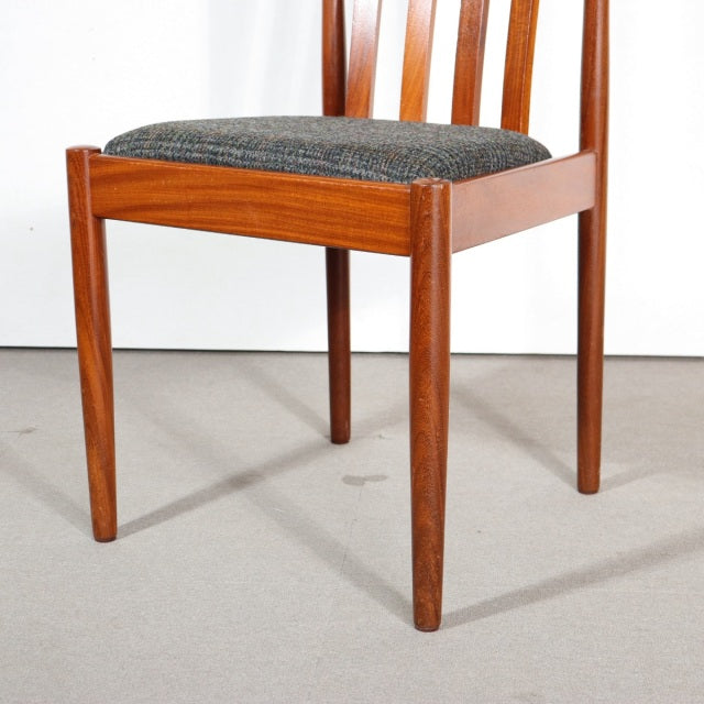 Vintage teak dining chair by MEREDEW with straight tapered legs and grey upholstered seat, British mid-century style from.