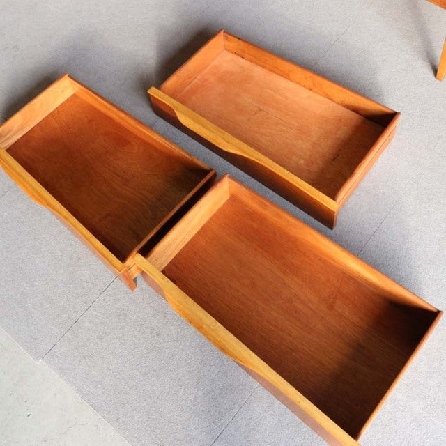 Vintage teak sideboard drawers with smooth grain and clean mid-century British design from Beautility.