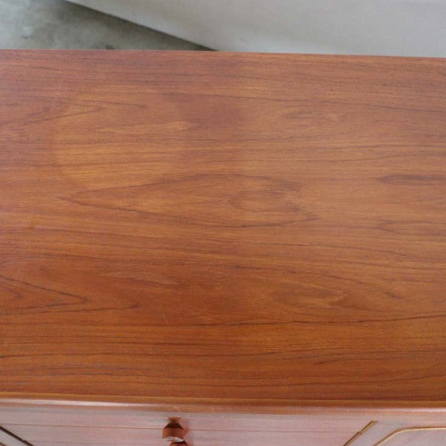 Vintage teak sideboard top with smooth wood grain from British mid-century Nathan furniture, Denmark design influence.