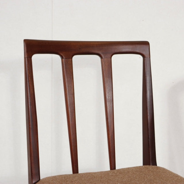 Vintage teak dining chair by Younger, British mid-century design with slender vertical back slats and tapered legs,.