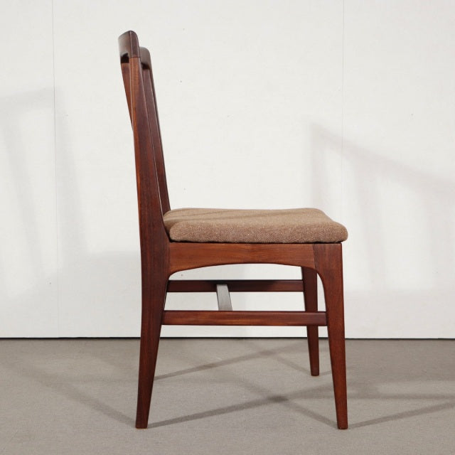 Mid-century vintage teak dining chair by John Herbert for Younger, British design with a simple frame and beige upholstered.
