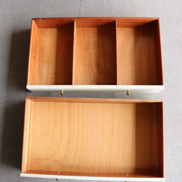 Mid-century British G-Plan teak chest drawer with three compartments, smooth grain and clean edges.