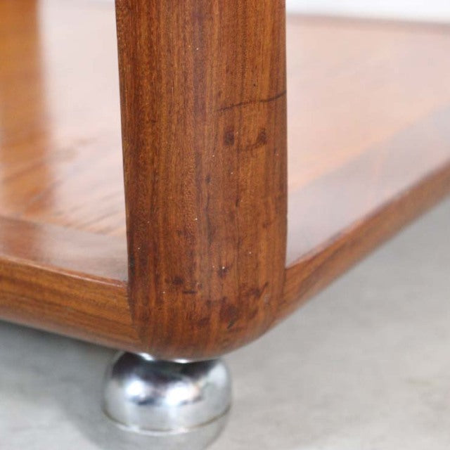 Mid-century British vintage G-Plan coffee table leg in warm teak with rounded edges and metal ball foot.