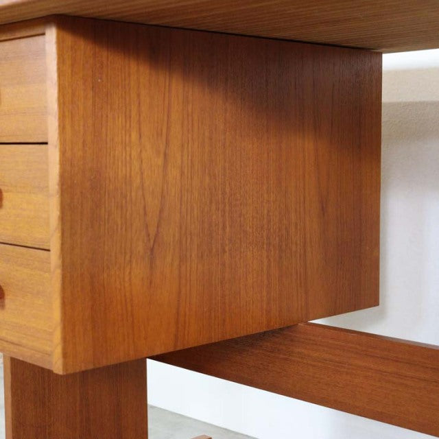 Mid-century vintage teak desk side panel with rich wood grain and sturdy British-Denmark inspired craftsmanship.
