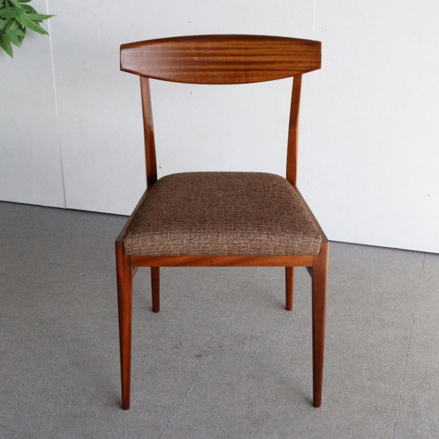 Vintage McIntosh mid-century teak dining chair with tapered legs and brown upholstered seat, British-Danish design.