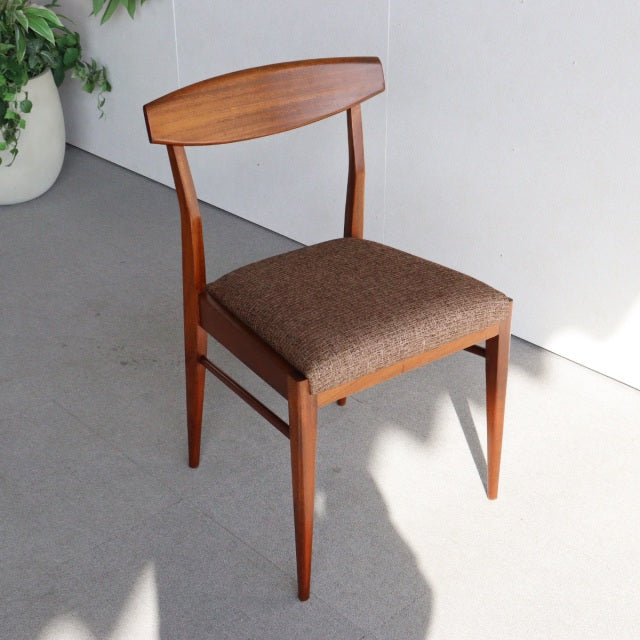 Vintage mid-century teak dining chair by McIntosh, Danish-inspired British design with curved backrest and brown upholstered .