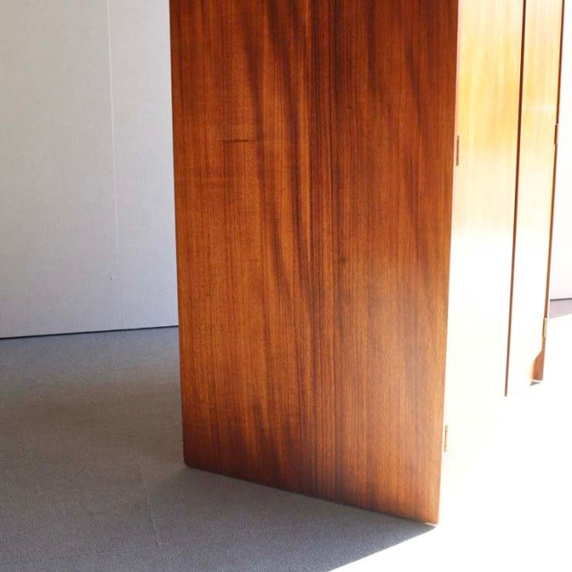Vintage teak wardrobe door panel with rich wood grain, mid-century British design, smooth finish, and clean lines.