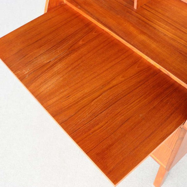 Mid-century vintage teak bureau top with smooth wood grain and clean Danish design lines.