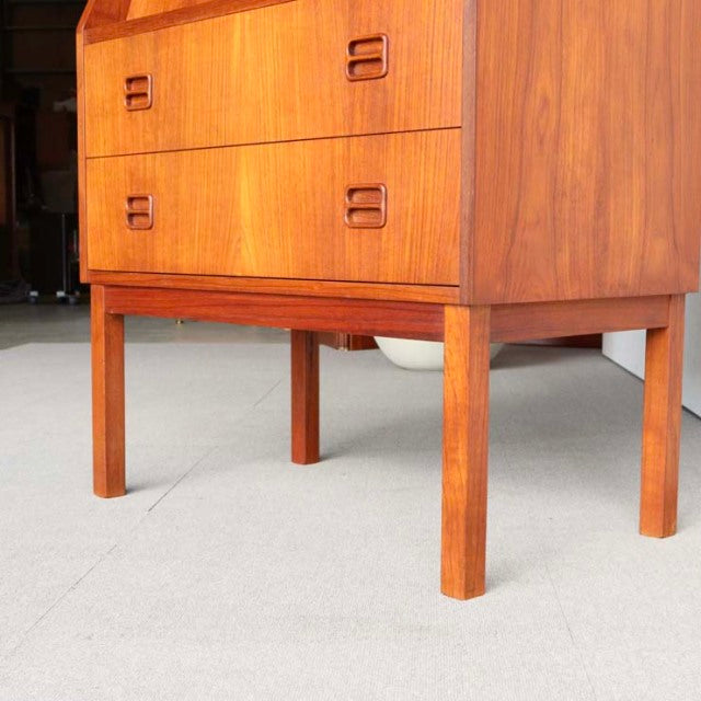 Mid-century vintage teak bureau by Gunnar Nielsen Tibergaard, Danish design with sleek wood grain and sturdy square legs.