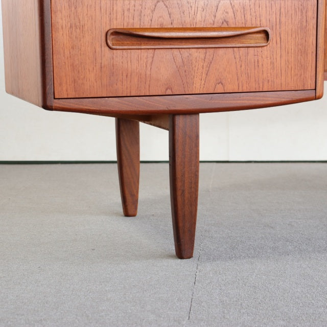 Vintage British mid-century teak desk drawer with smooth wood grain and tapered legs from G-PLAN.