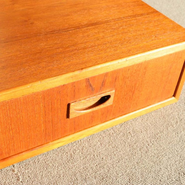 Vintage mid-century teak cabinet drawer with smooth wood grain and recessed handle by Preben Sørensen for Randers.