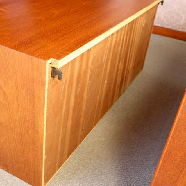 Mid-century vintage teak cabinet by Preben Sørensen for Randers Møbelfabrik, Danish design with clean wood grain and angled.