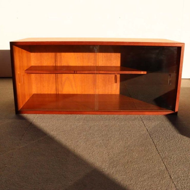 Mid-century vintage teak cabinet by Preben Sørensen for Randers Møbelfabrik, Denmark, with asymmetrical shelving and British .