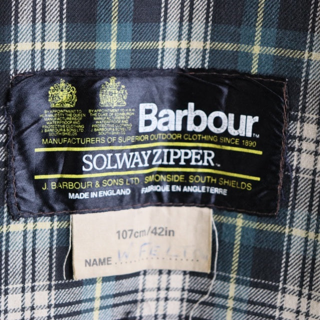 バブアー Barbour size42 Solway Zipper 2CROWN ブラウン オイル抜きandクリーニング済み　23088d | 送料込
