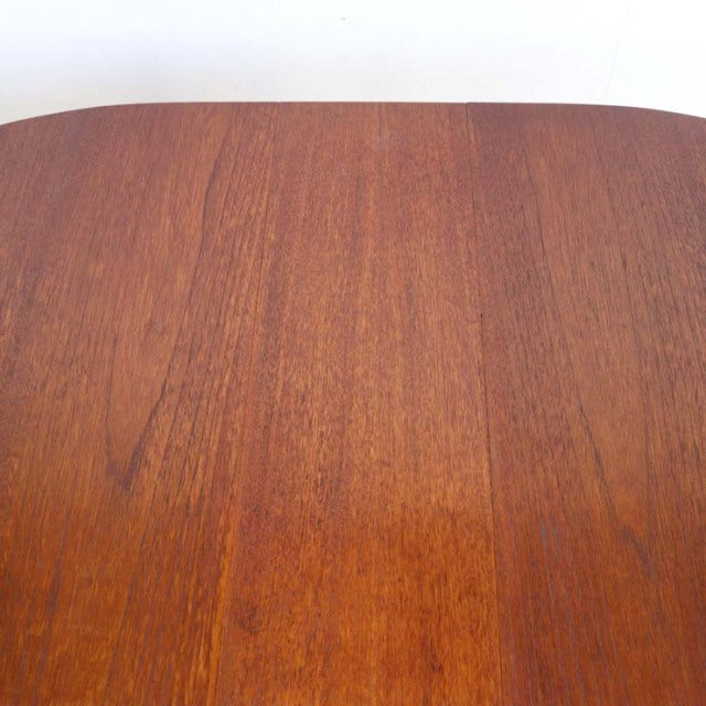 Vintage British JENTIQUE mid-century teak drop-leaf table top with rich wood grain and smooth finish.