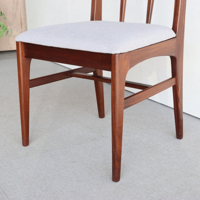 Mid-century British teak dining chair by Younger, slim tapered legs, light fabric seat, Fonseca series design from Denmark.