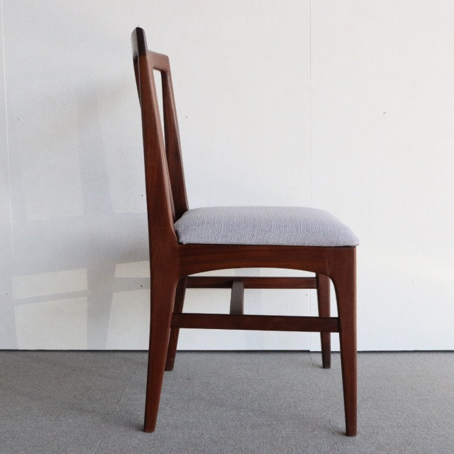 Mid-century British teak dining chair by Younger, John Herbert design, vintage style with elegant wood grain and gray.