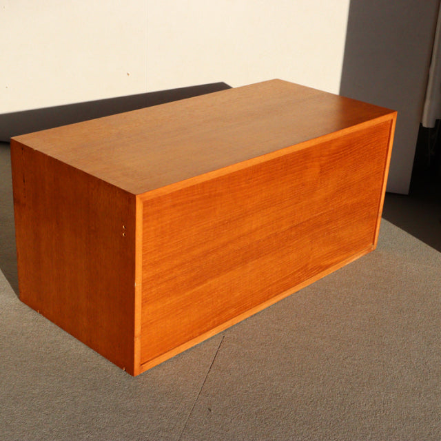 Mid-century vintage teak Ladderax unit shelf by British Staples, smooth wood grain, clean rectangular form.